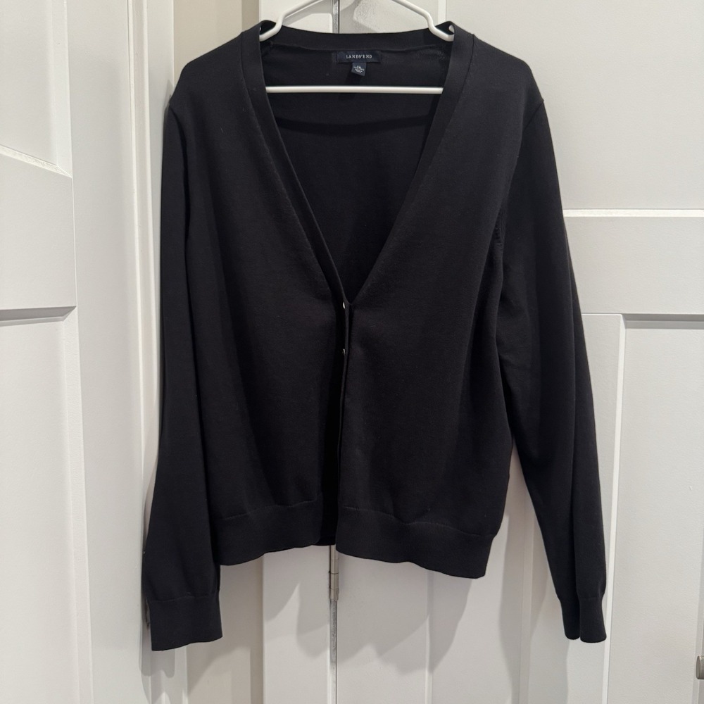 Lands End Womens Cardigan Sweater Button V Neck Black Size 1X